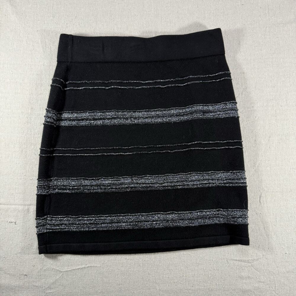Rock & Republic Black and Silver Horizontal Stripe Pencil Skirt Medium Small